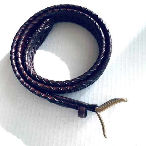 Tommy Hilfiger Brown Leather Woven Belt SZ 34 - Picture 4 of 7